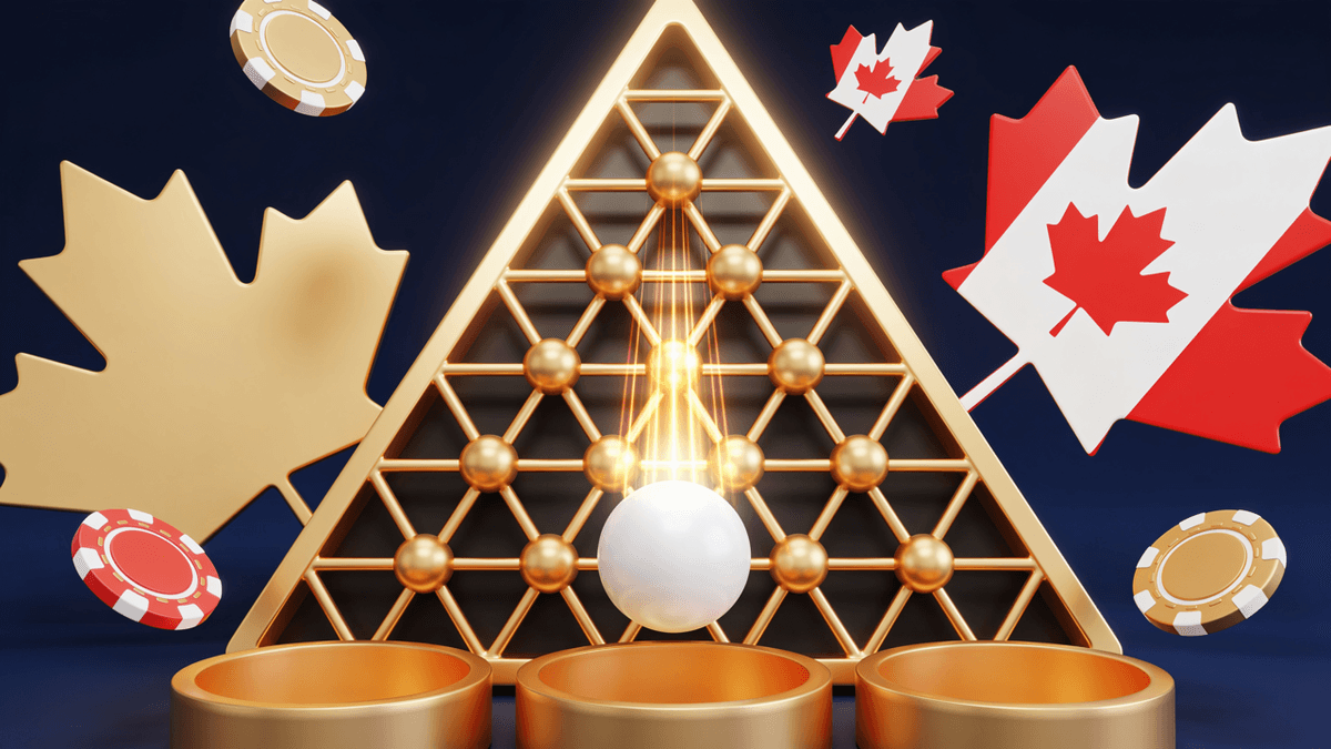 Plinko board with Canadian maple leaf accents