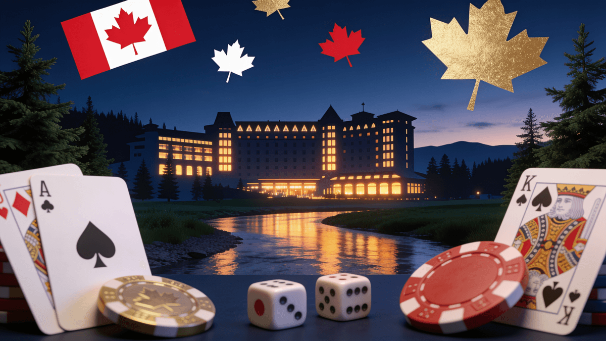 Lakeside resort casino at twilight on the Canadian prairie